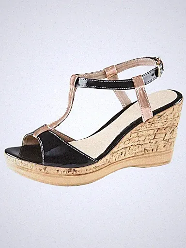 Keilsandalette Sandalette Sandale Plateau Leder schwarz Gr. 40 6,5 Weite G