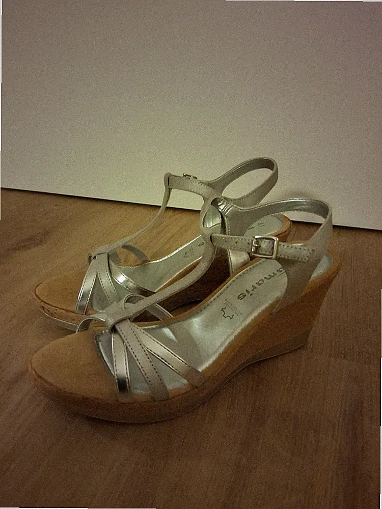 Keilsandalette Tamaris Gr. 41 Silber Leder Riemchensandalette TOP Zustand