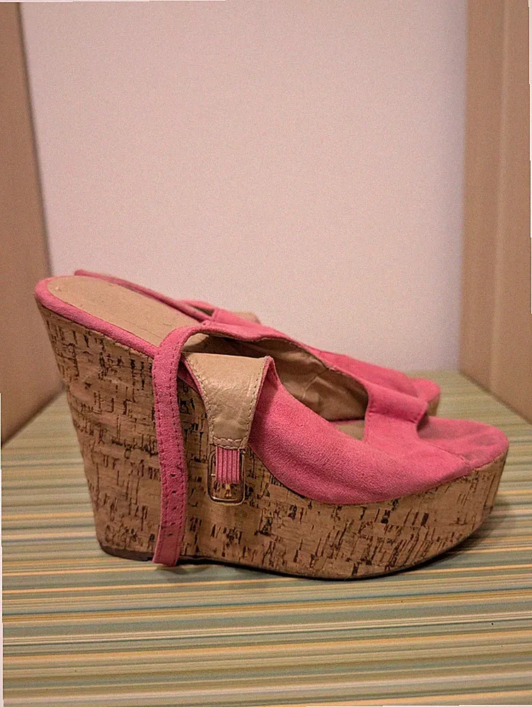Keilsandaletten Rosa Pink Kork Keilabsatz Sandalen High Heels Plateau Gr. 38 (UK