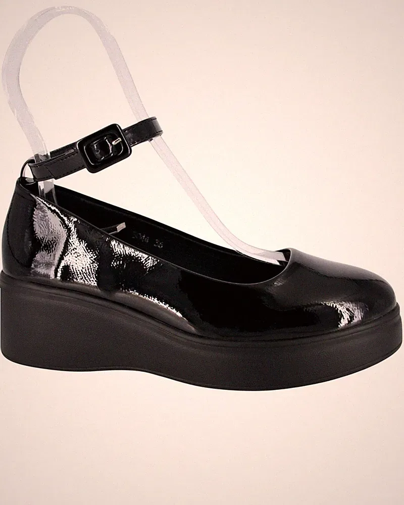 Keilschuhe, Plateau-Schuhe, niedrige Absätze, 5,5 cm, schwarz, PUMPS HALBSCHUHE