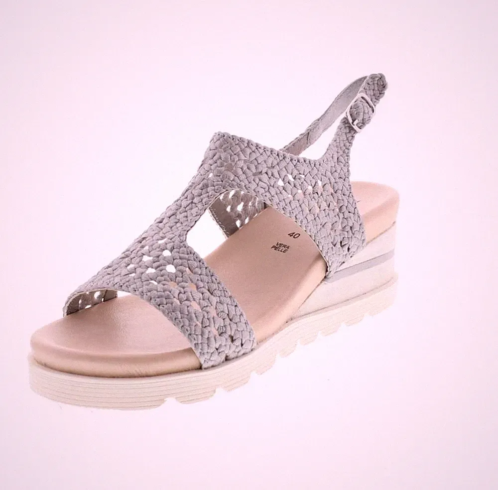 Kelidon Leder Sandalen mit Keilabsatz Silber - Damen Schuhe Sandalen Keilabsatz