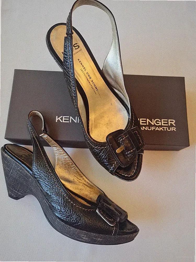 Kennel & Schmenger Keil-Sandalen Damen Gr. 38 Braun Leder mit Schnalle
