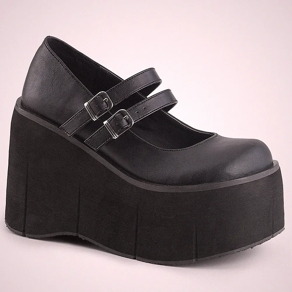 KERA-08 Damenia vegane Damen Doppelriemen Maryjane Plateaupump schwarz Lederlook