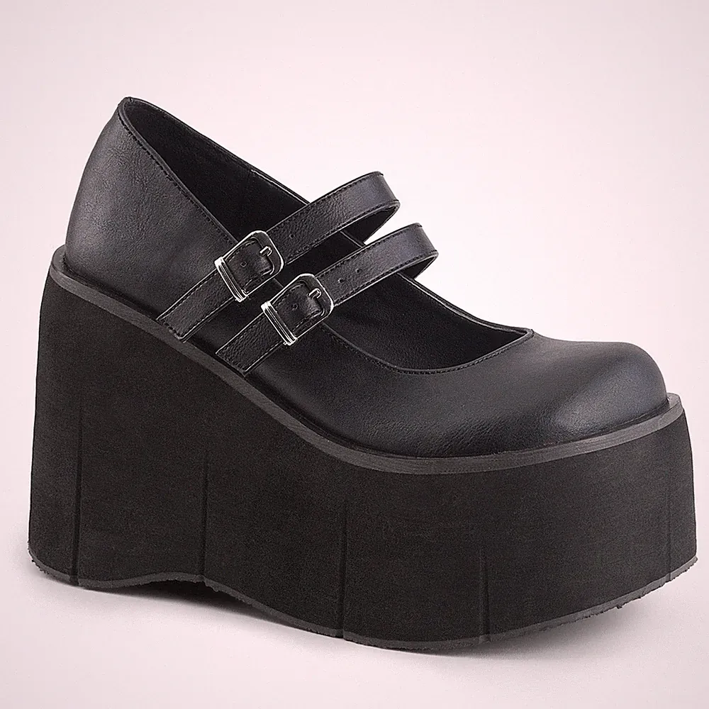 KERA-08 Damenia vegane Damen Doppelriemen Maryjane Plateaupump schwarz Lederlook