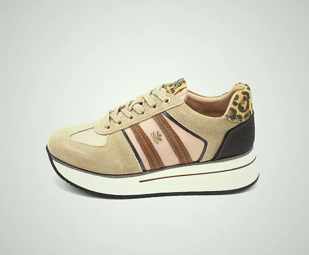 Keys Damen Schuhe Leder Cappuccino Sneaker Keilabsatz Plateau Winter K11291
