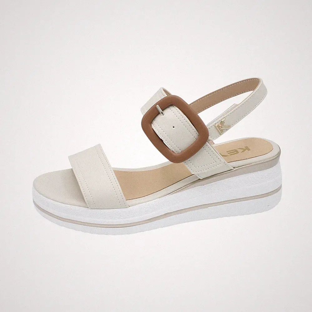 Keys leichte Damen Sandalen mit Gummi Keilabsatz bequem Riemchen K12511 Butter