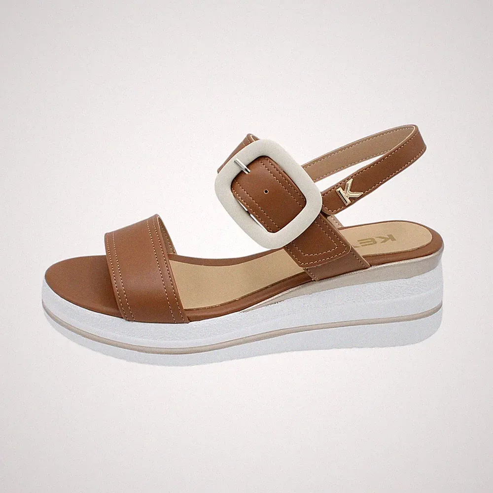 Keys leichte Damen Sandalen mit Gummi Keilabsatz bequem Riemchen K12511Leder