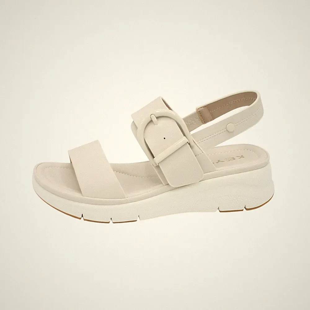 Keys leichte Damen Sandalen mit Keilabsatz Gummi Doppelband Schnalle K12350 beige