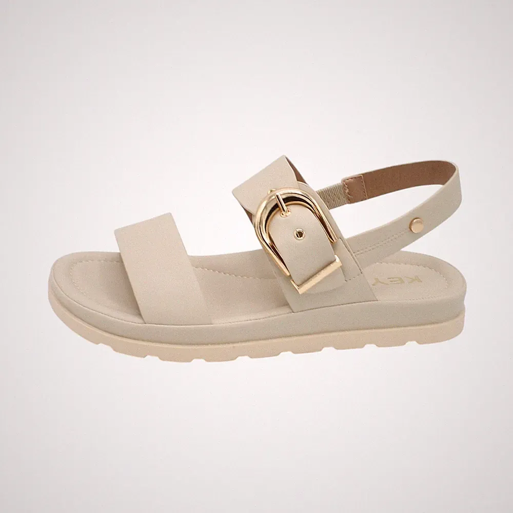 Keys leichte Damen Sandalen mit niedrigem Keilabsatz Gummi bequem Schnalle K12292 beige