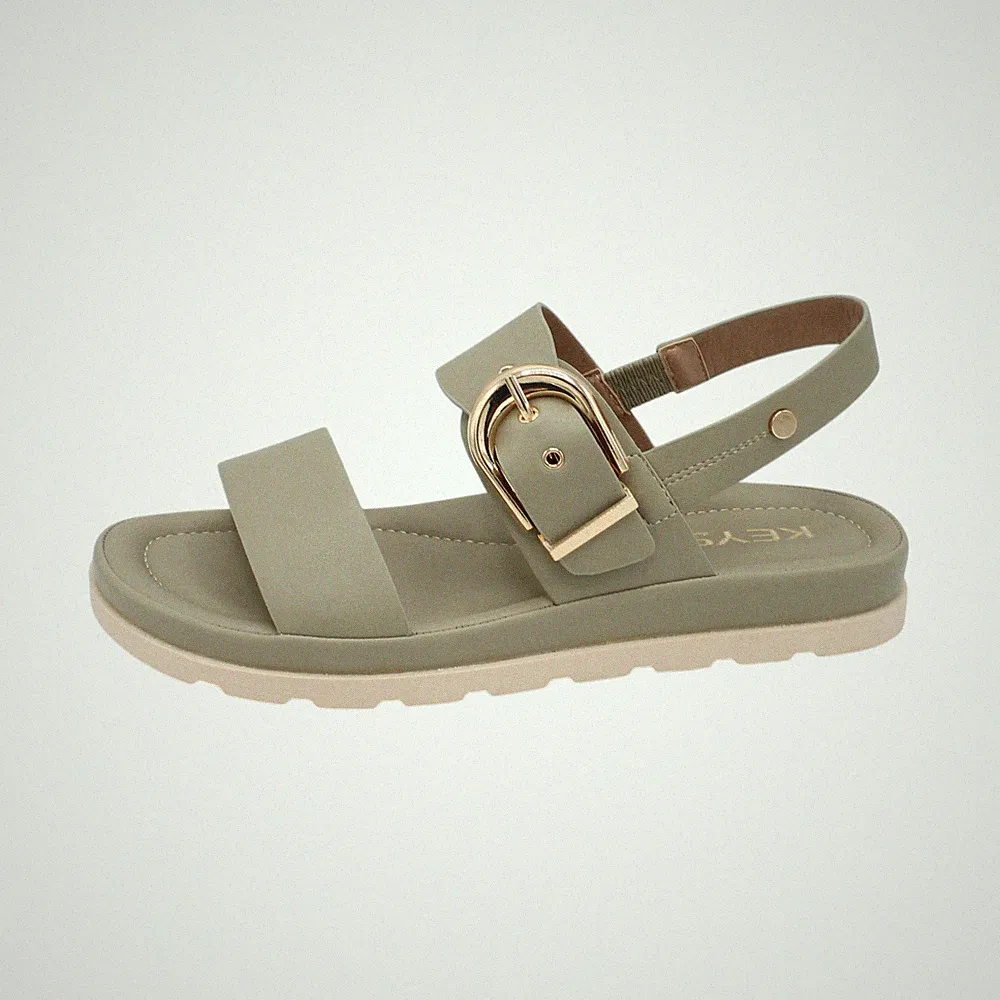 Keys leichte Damen Sandalen mit niedrigem Keilabsatz Gummi bequem Schnalle K12292 grün