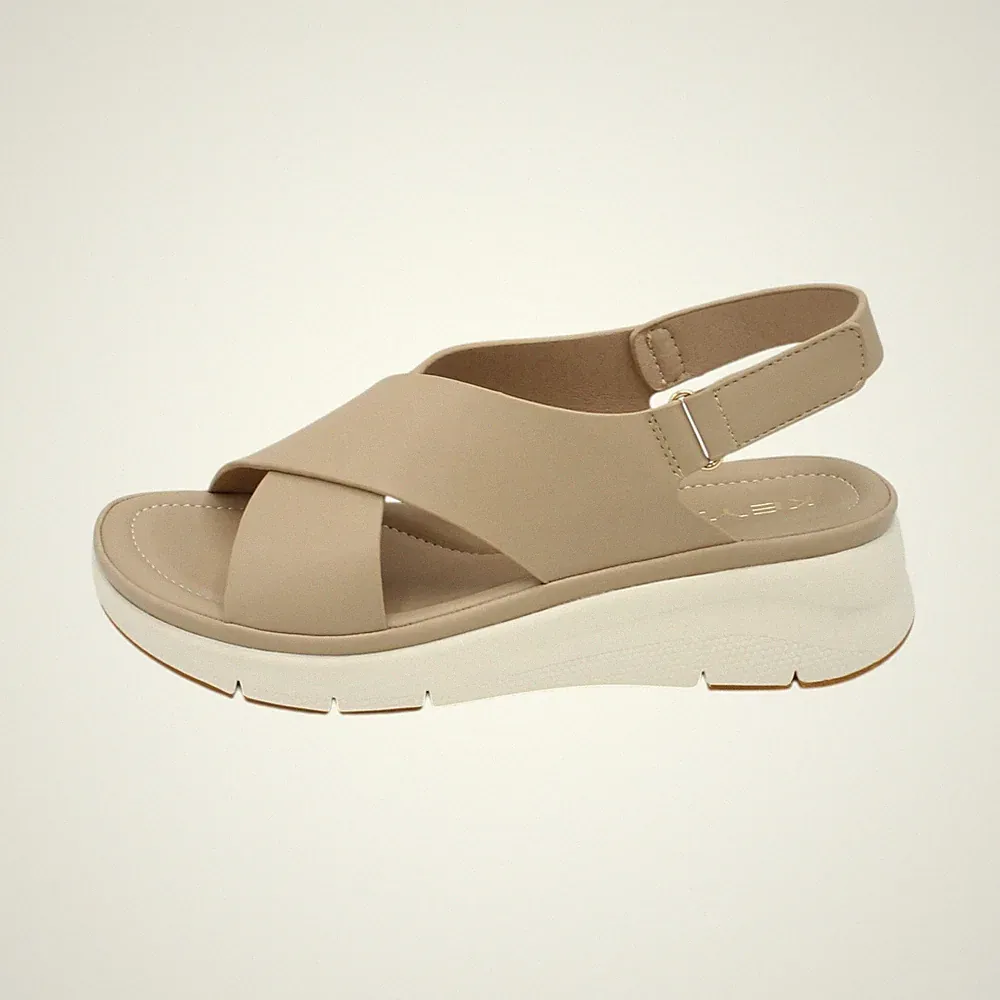 Keys Sandalen Damen Leicht Mit Keil Absatz K12351 Nocciola Kautschuk Zehenriemen