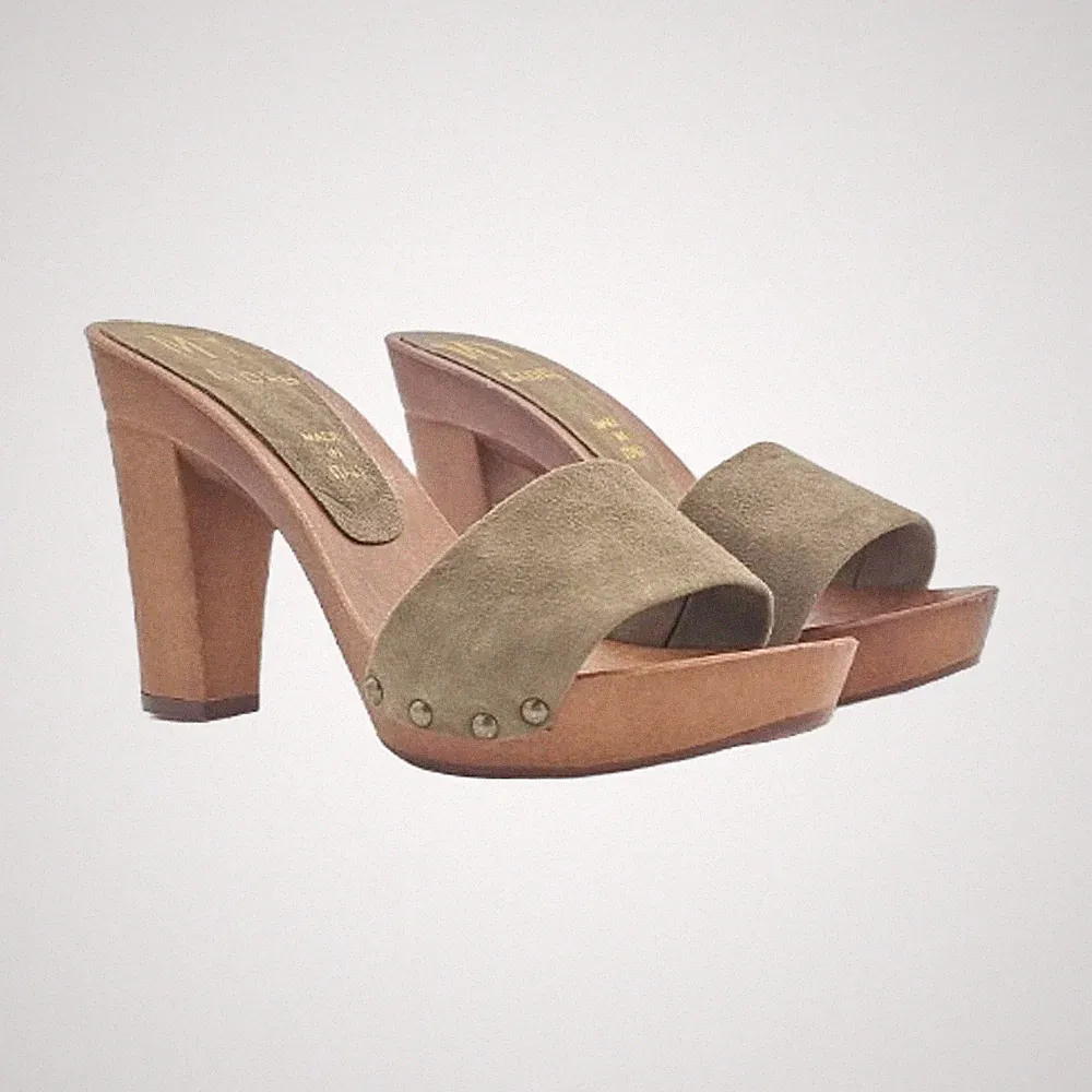 KIARA SHOES Zoccoli Mit Keilabsatz Wildleder Grün Made in Italy MY810 CAM VERDE