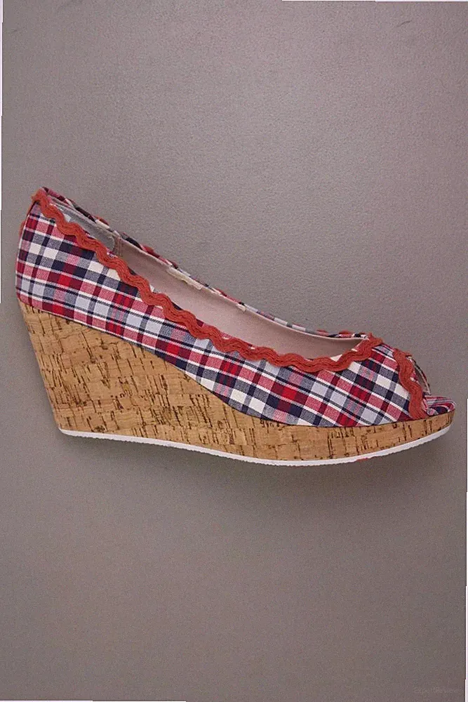 ✅ Killah Peep Toes mit Keilabsatz für Damen Gr. 40 kariert mehrfarbig ✅