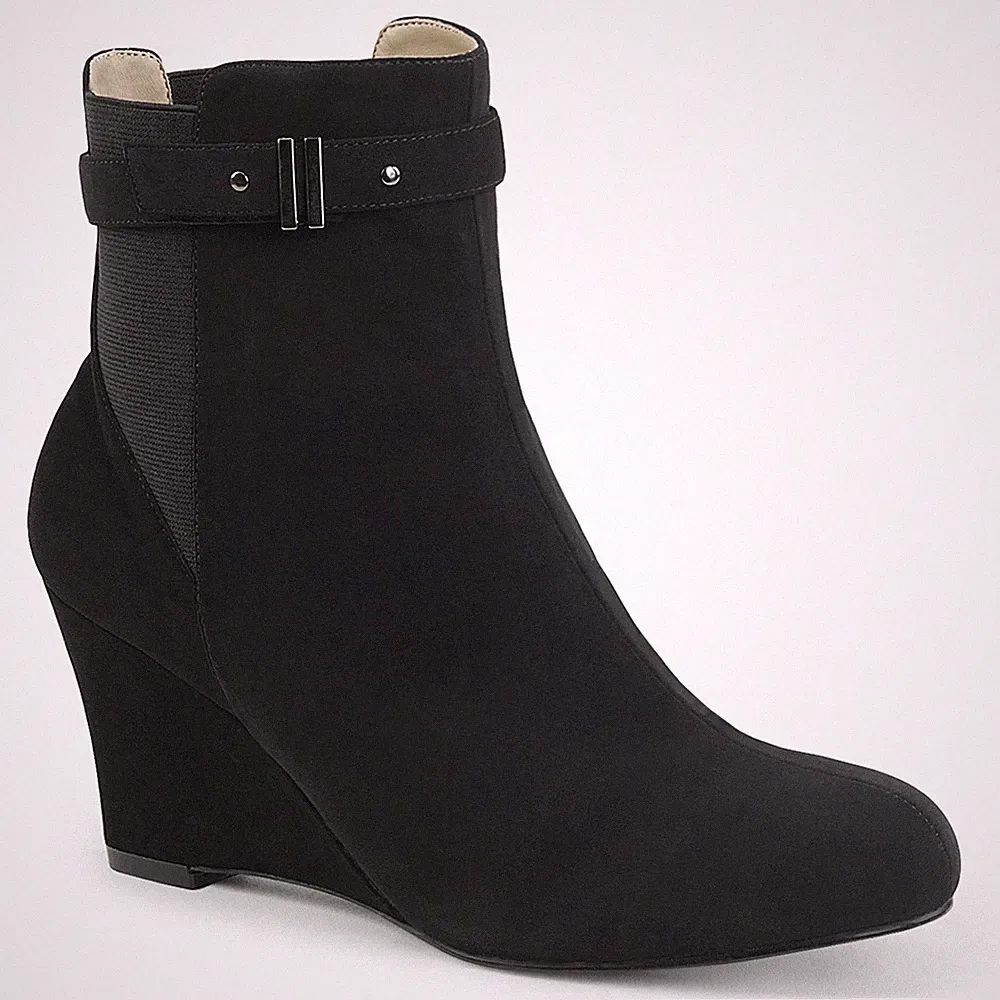 KIMBERLY-102 Pleaser Pink Label Keilabsatz Stiefeletten schwarz Nubuck Velours