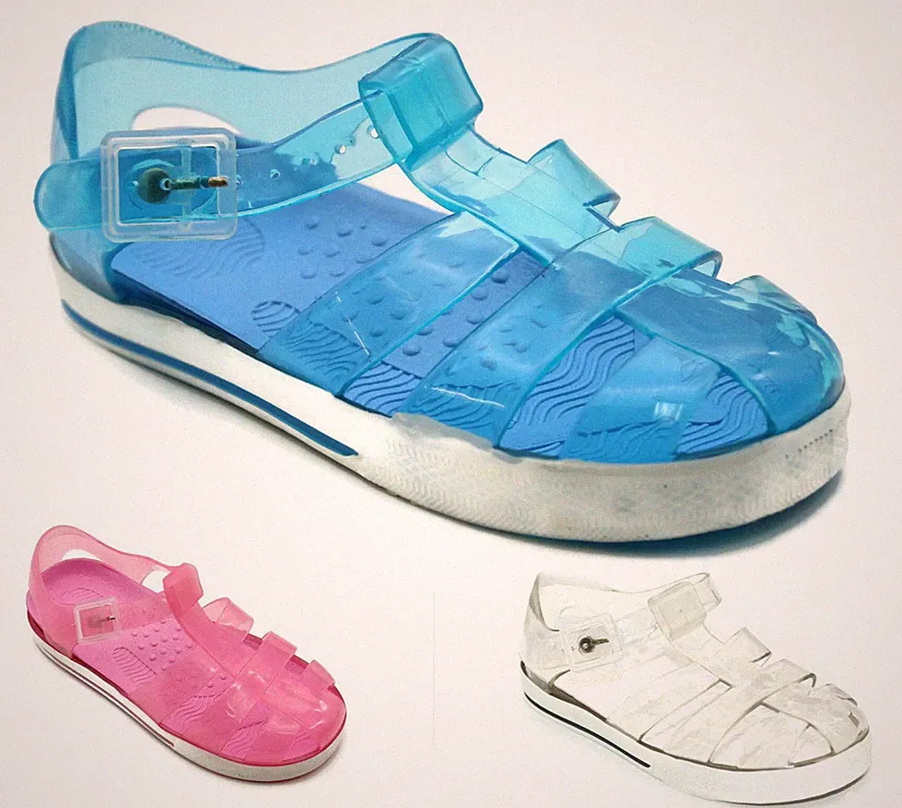 Kinder Jelly Gladiator Sandalen flach Knöchelriemen Keilabsatz Schuhe-durchsichtig