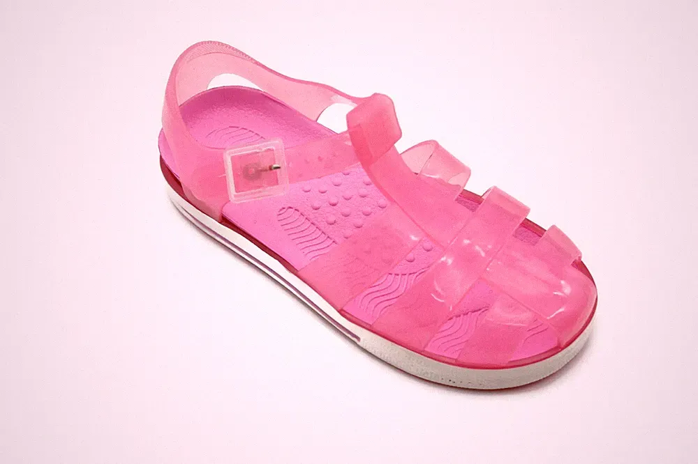 Kinder Jelly Gladiator Sandalen flach Knöchelriemen Keilabsatz Schuhe-durchsichtig