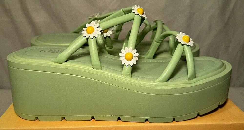 Koi Vegan Daisy Oasis UK 8 / 41 Grün Kunstleder Plateau Slipper Sandalen