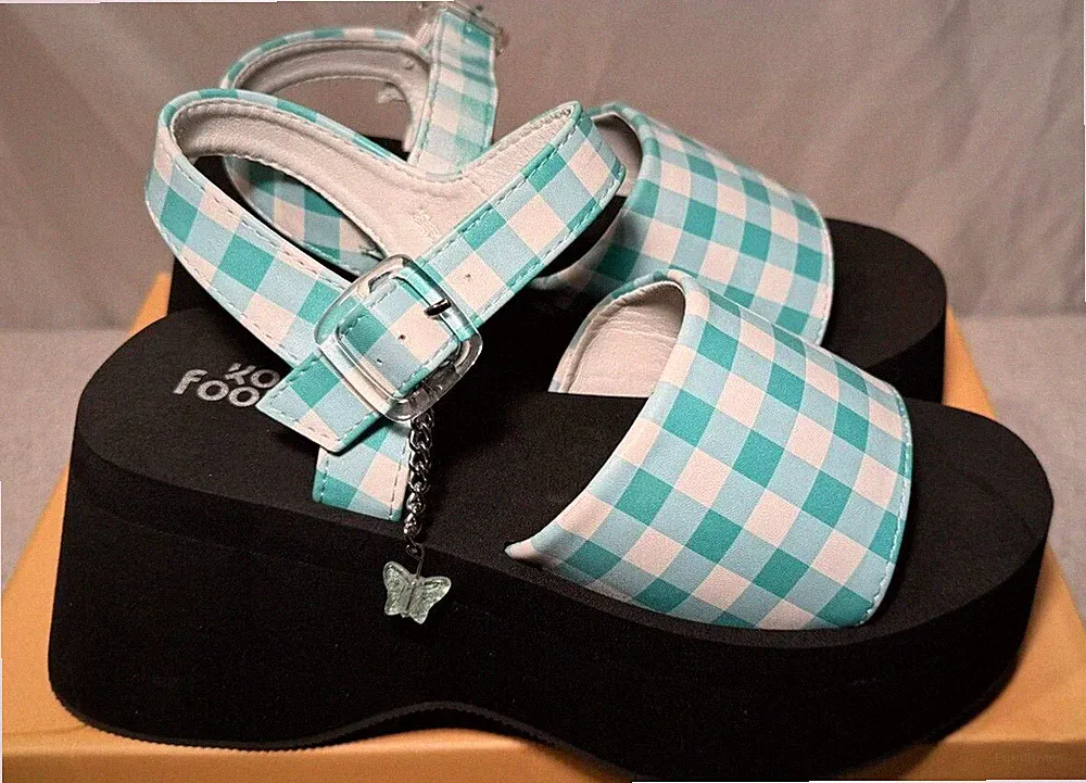 Koi Vegan Flying Whispers UK 5 / 38 blau kariert Plateau Riemchen Sandalen