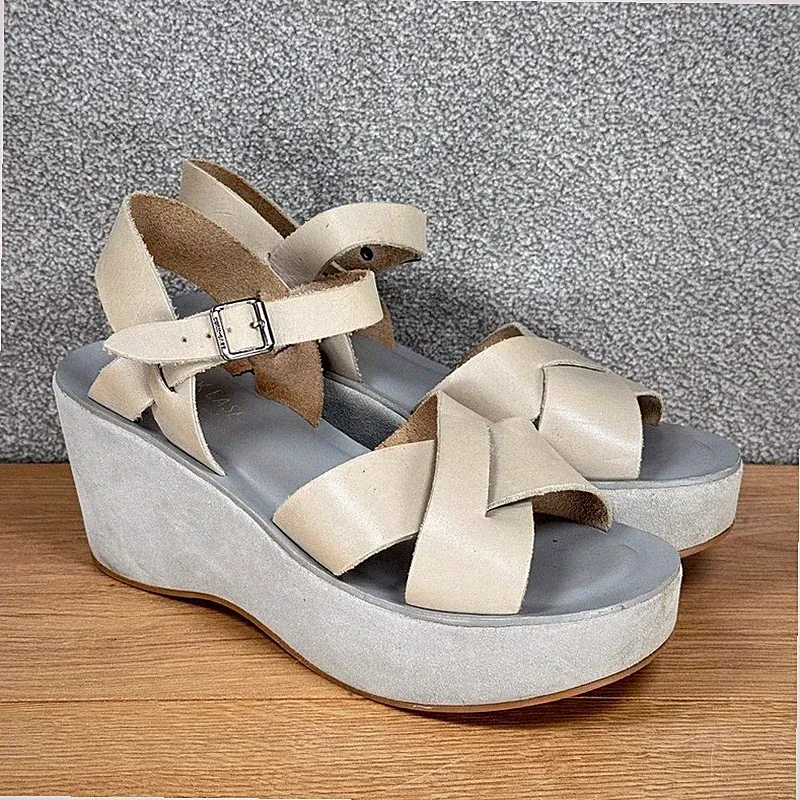 Kork-Ease Ava 2.0 Plateau Keilabsatz Sandalen Creme Leder Damen UK 7 EU 40