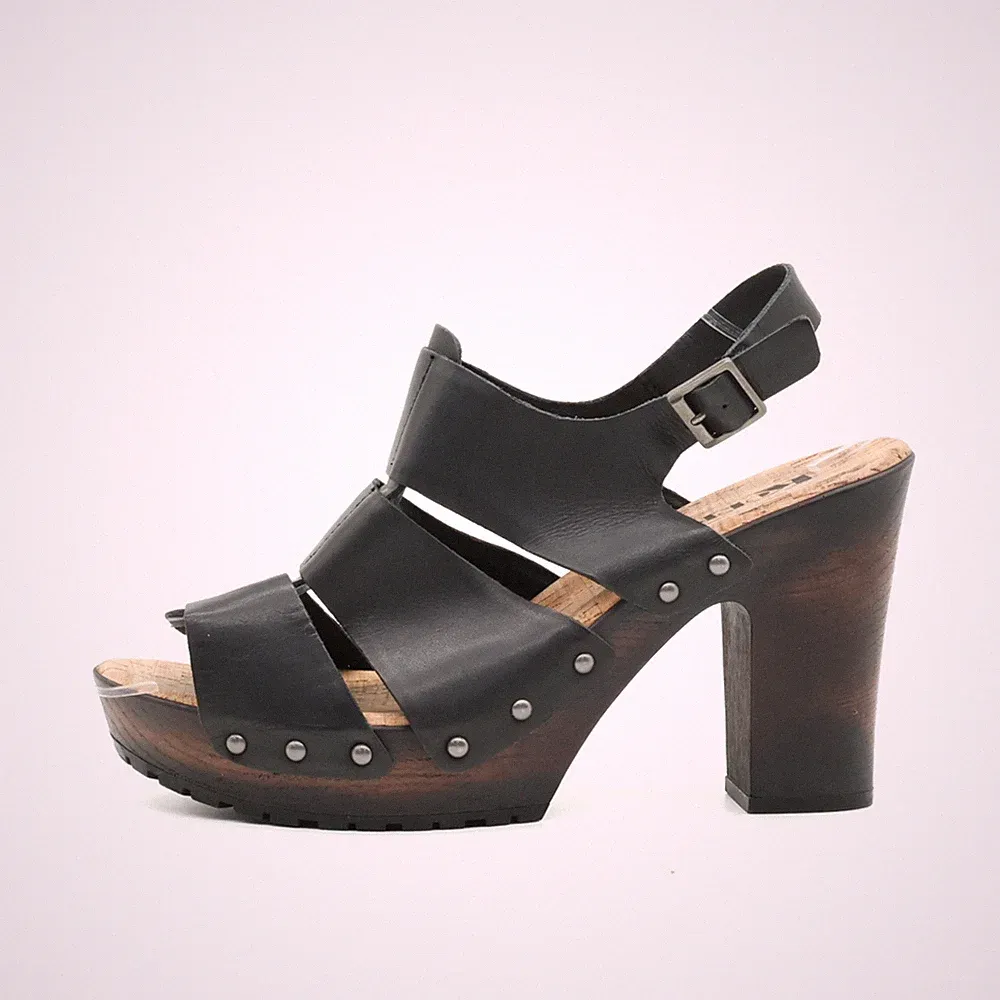 korks Damen Sandale EU 42,5 KR0002403 Schwarz Nieten Keilabsatz Plateau Clogs