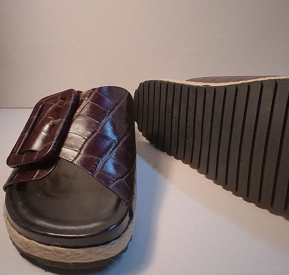 Kurt Geiger London UK 4 (37) Damen dunkelbraun Kroko Print Leder Sommer Slider
