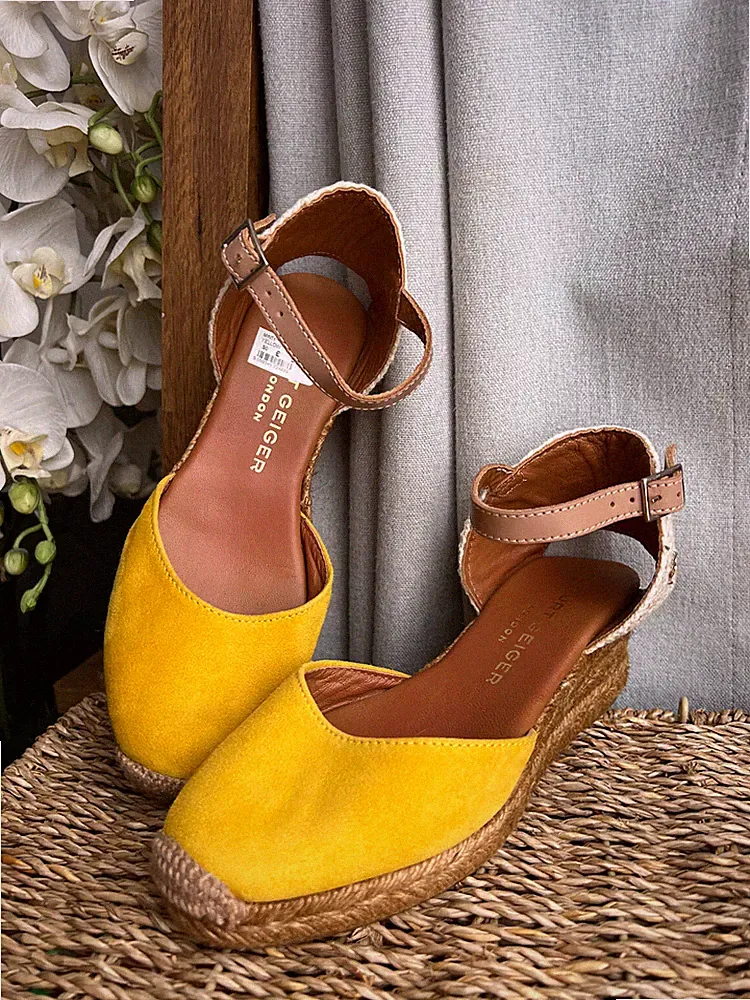 Kurt Geiger Monty Mid Heel Wedge Sandals Yellow Espadrille Shoes EU 36 UK 3 NEU