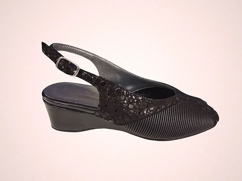 L'Amante in Rosa Leder Sandalen mit Keilabsatz 4,5 cm, Damen - Art. 1432-NER (Schwarz)