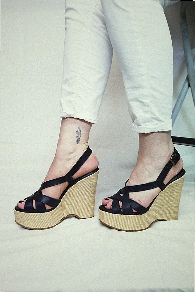 L'autre Chose Sandalen Keilabsatz Plateau Corset Heels Leder Gr. 37,5 Absatz 14