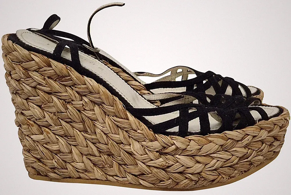 L.K.Bennett Damen Schwarz Espadrille Keilabsatz Sandalen Gewebt Absatz Eu 38 5