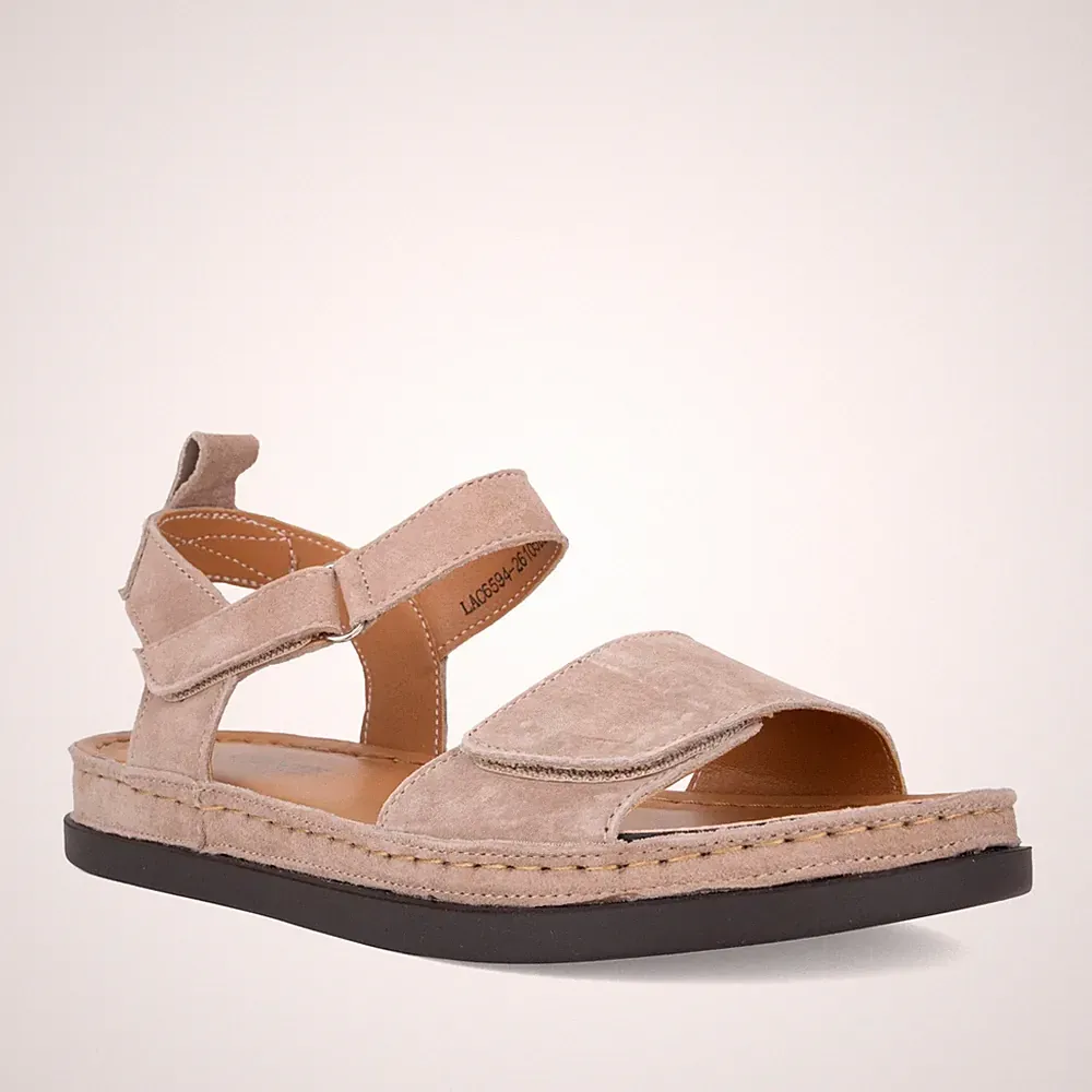 La Conte Damen Beige Keilabsatz Wildledersandalen Peeptoe LAC6594-26105BEI