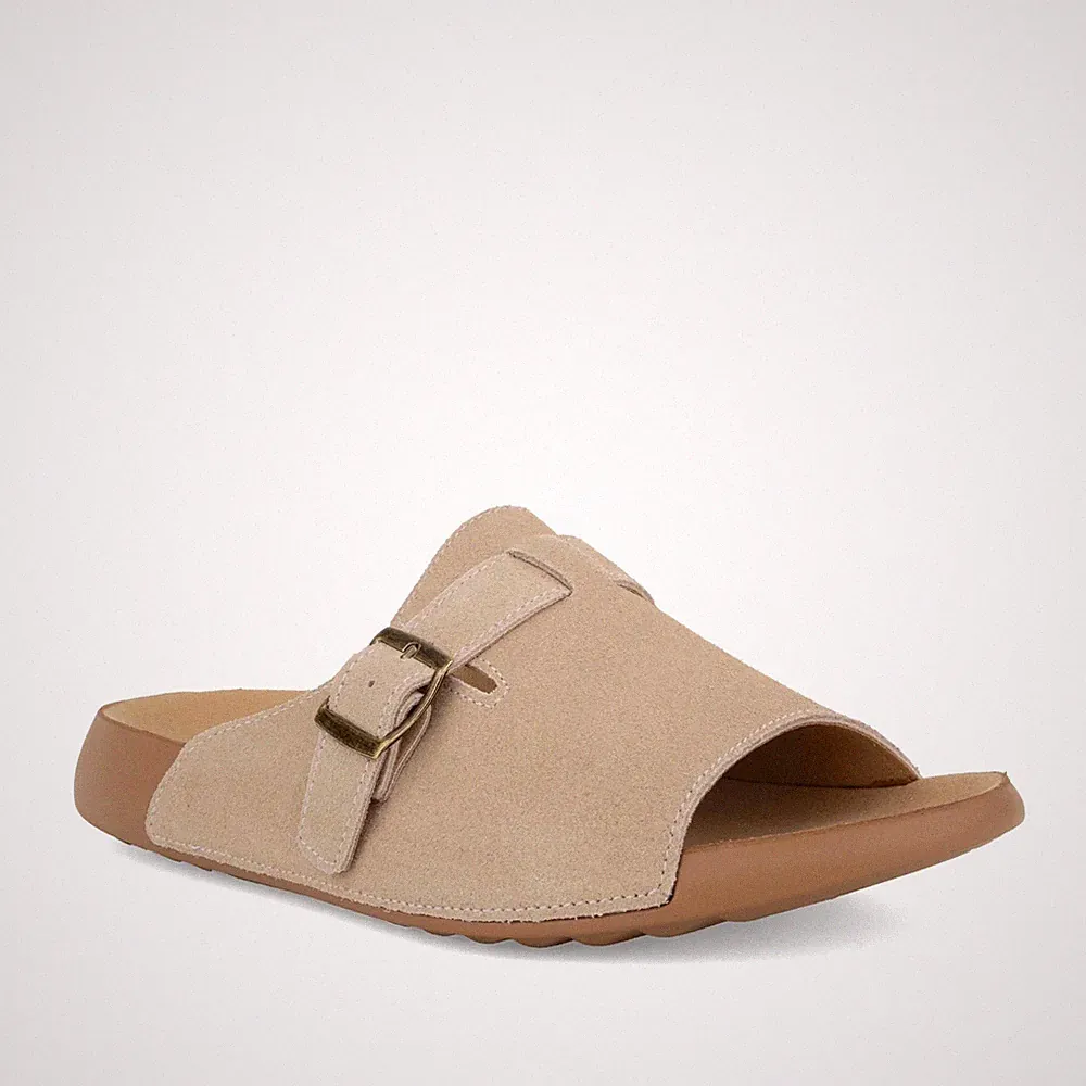 La Conte Damen Beige Wildleder Keilabsatz Pantoletten Peeptoe LAC6582-26126BEI