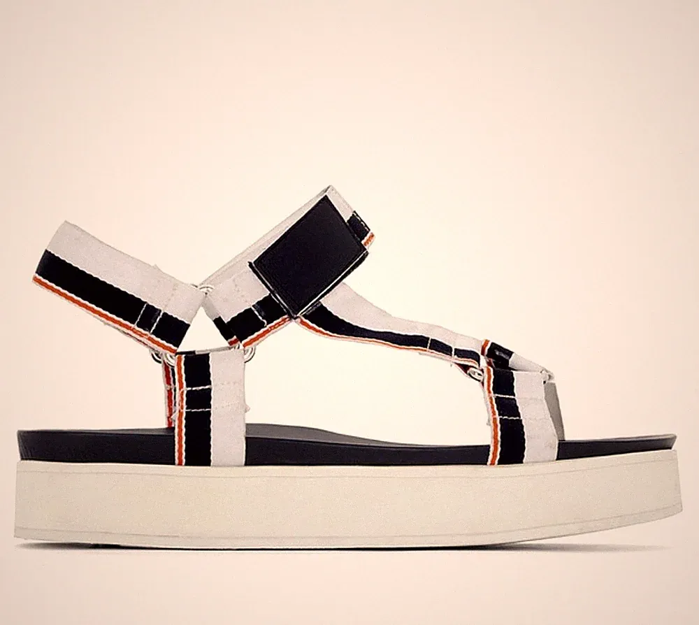 La Redoute R Edition Damen UK 5 EU 38 Orange Navy Weiß Canvas Plateau Sandalen