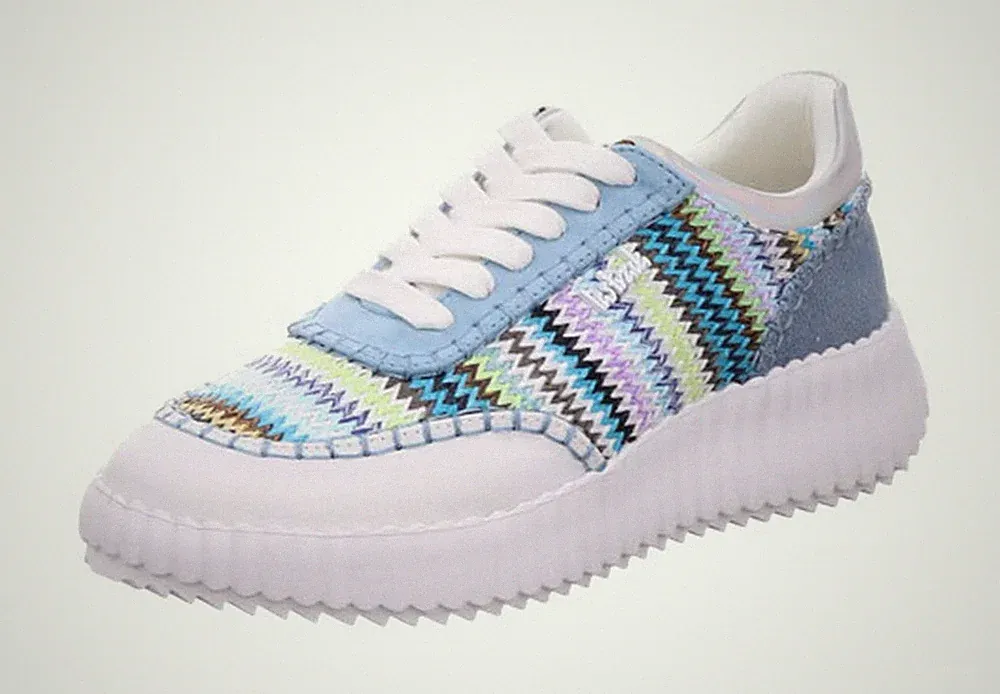 La Strada Halbschuh Hellblau Multi Textil Schnürschuh Sneaker Keilabsatz Plateau