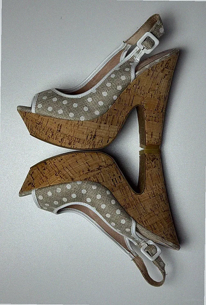 LA STRADA, Wedges, Gr. 39, Beige- Weiß gepunktet, Kork, Plateau, Innenleder, Neu