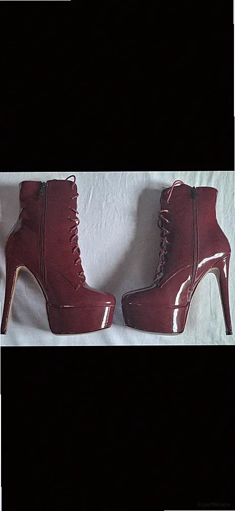 Lack Stiefeletten Burgunderrot Gr. 43 Absatz 16 cm Schnürung vorne RV seitlich