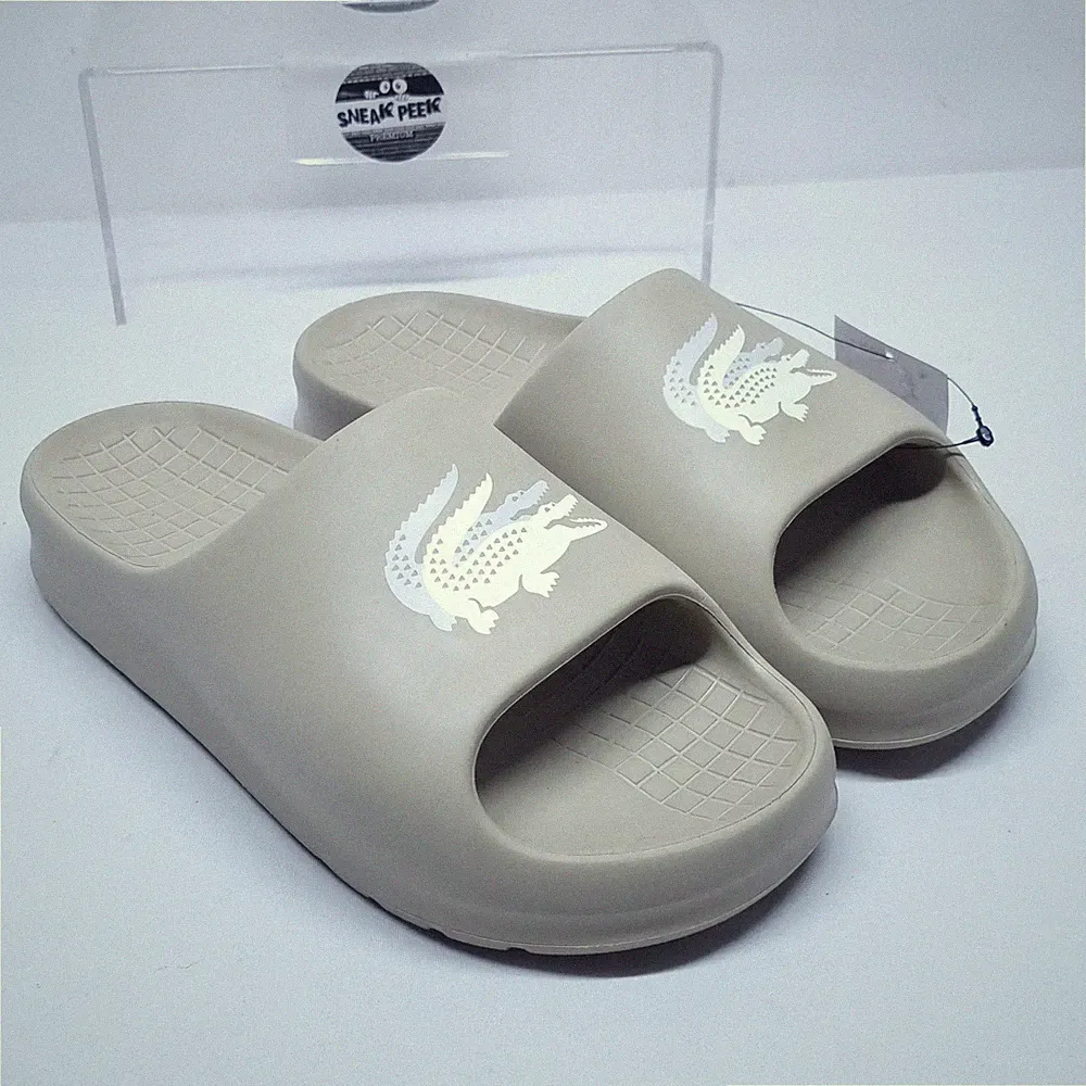 Lacoste Damen-Sandalen Größe UK 7 Pantoletten Urlaub khaki cremeweiß