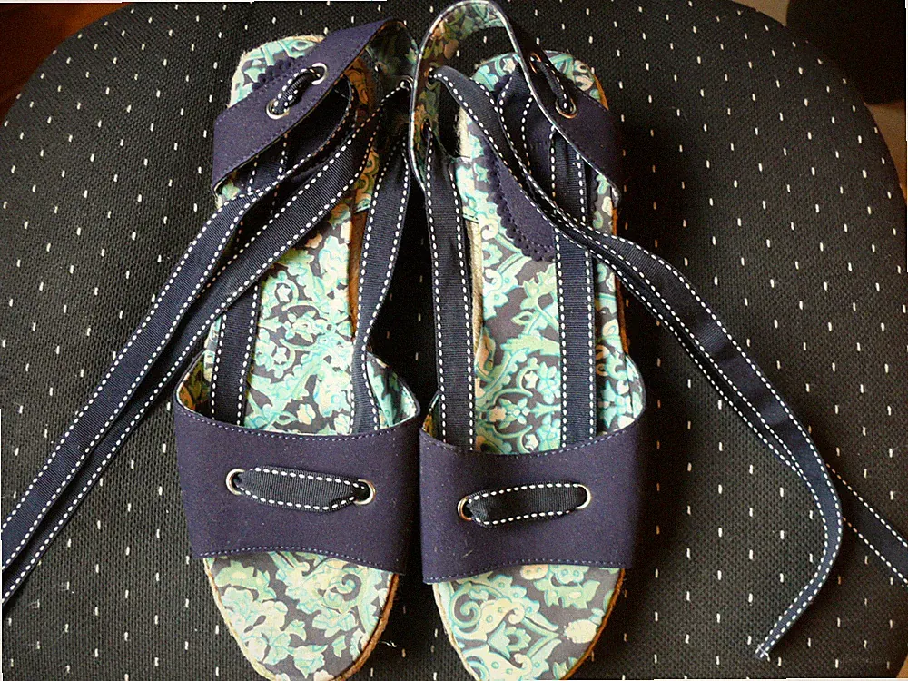 LANDS'END bequeme Wedges Gr. 6, blau - weiß - bunt