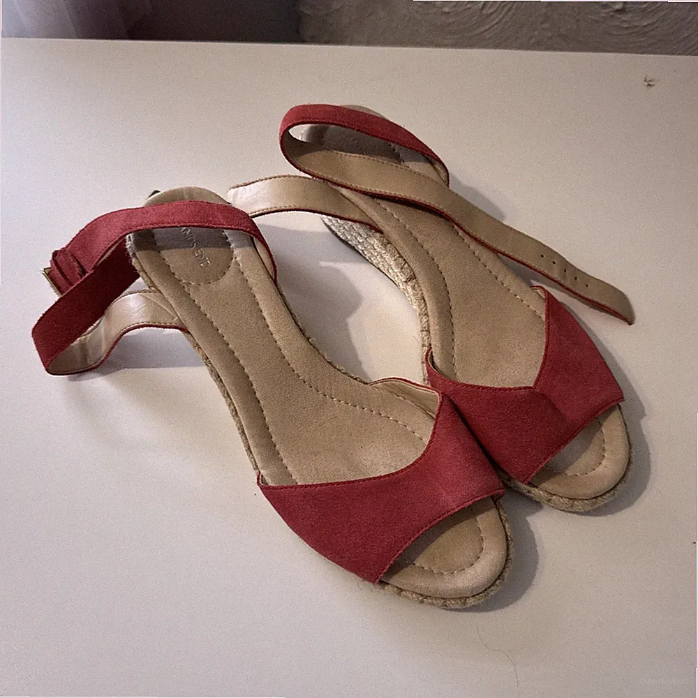 LANDS END - BURNT ORANGE WILDLEDER KEILABSATZ KNÖCHELRIEMEN SANDALEN SCHUHE UK 6 SEHR GUTER ZUSTAND