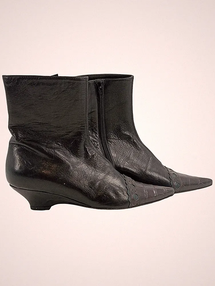 Lario 1898 Damen Stiefelette Leder Schwarz Gr. 37 Keilabsatz Elegant