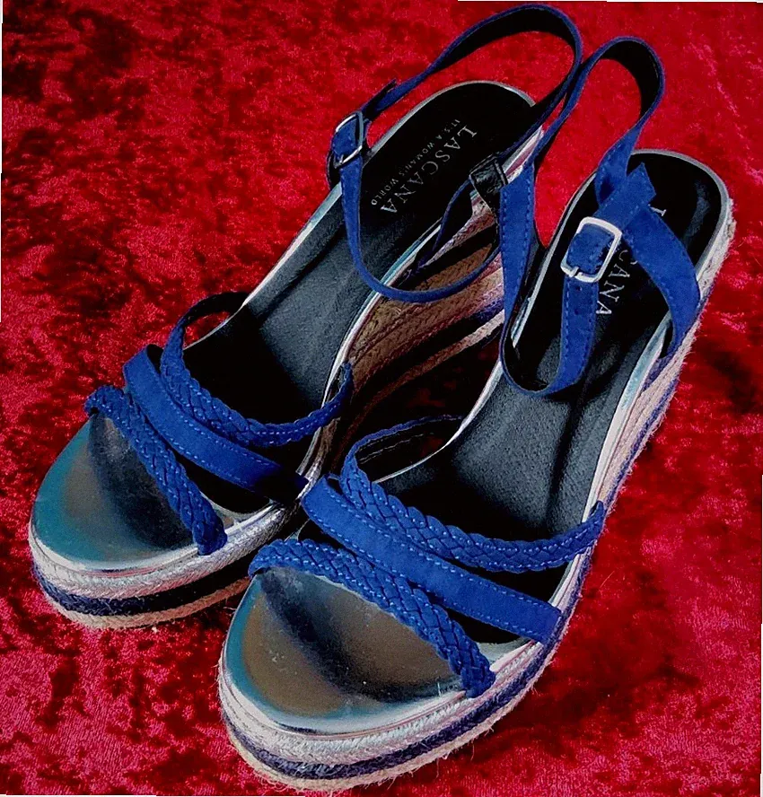 "LASCANA" PLATEAUSANDALETTE 41 SEXY♥️ KEILABSATZ 10CM RIEMCHEN BLAU/SILBER NEU✅️