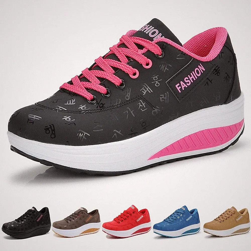 Laufschuhe Damen Plateau Schnürer Turnschuhe Dämpfung Keilabsatz Fitnessschuhe