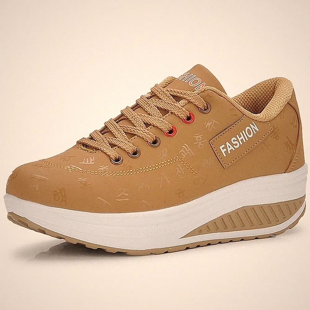 Laufschuhe Damen Plateau Schnürer Turnschuhe Dämpfung Keilabsatz Fitnessschuhe
