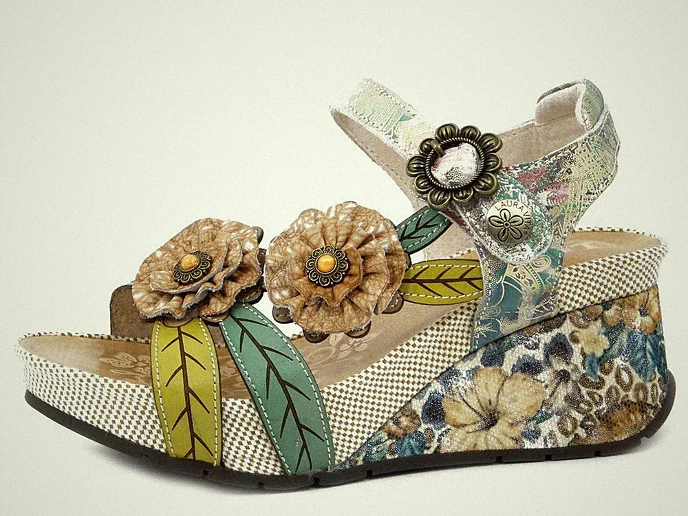 Laura Vita Damen Sandalen Multicolor Floreale Keilabsatz 6 cm, 35-40