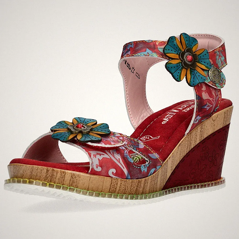 Laura Vita Damen Sandalette aus Leder mit Plateau und Keilabsatz Ballon 21