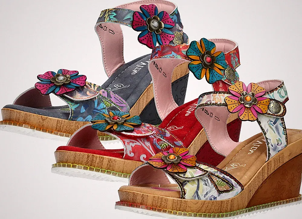 Laura Vita Damen Sandalette aus Leder mit Plateau und Keilabsatz Ballon 21