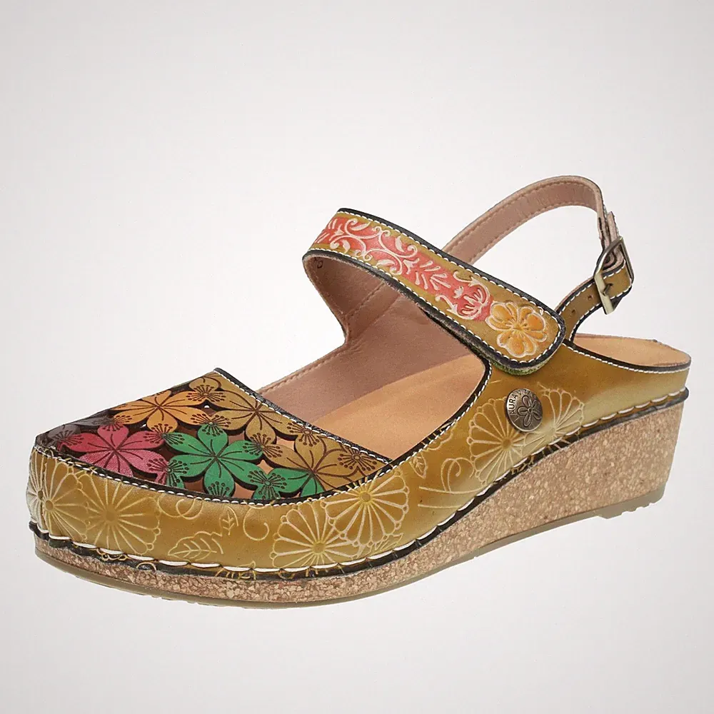 Laura Vita Facscineo - Leder Sandalen mit grünem Keilabsatz - Damen Schuhe Sandalen