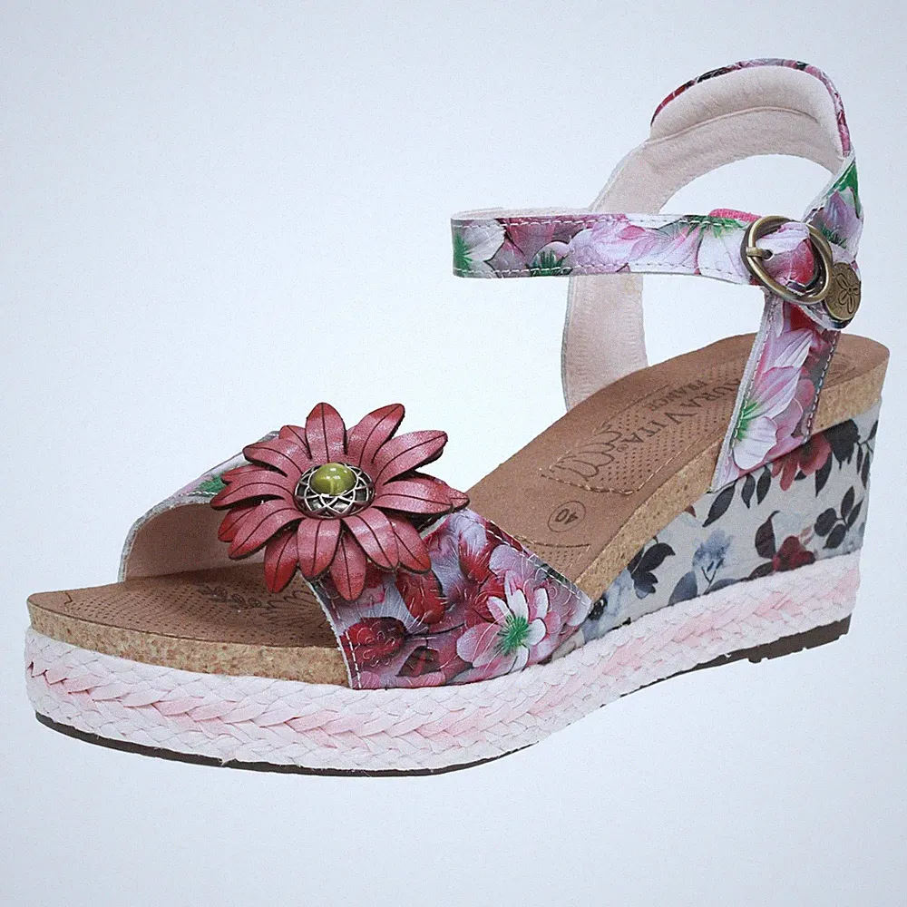 Laura Vita Leder gemusterte Sandalen mit Keilabsatz lila - Größe 40 [25,1 cm] Schuhe