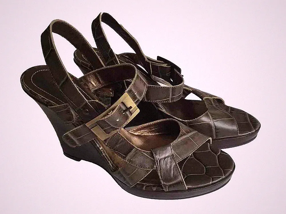 Laurel Wedges Schuhe Sandalen Gr. 37 Leder neu khaki Keilabsatz