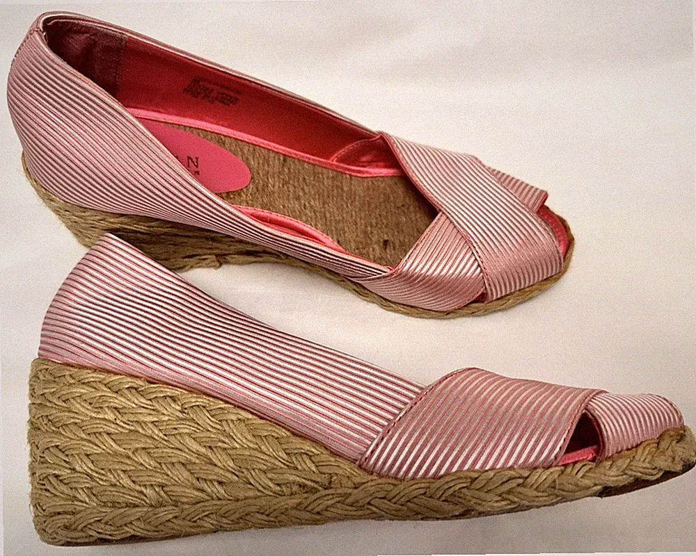 Lauren Ralph Lauren UK6 rosa/weiß gestreift Cecilia Keilabsatz Espadrille Sandalen
