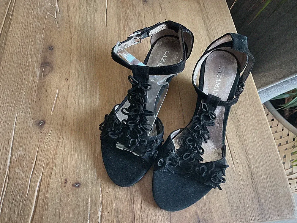Lazamani Damen Schuhe /Sandalen Keilabsatz 5,5cm Gr.37 Schwarz Top!